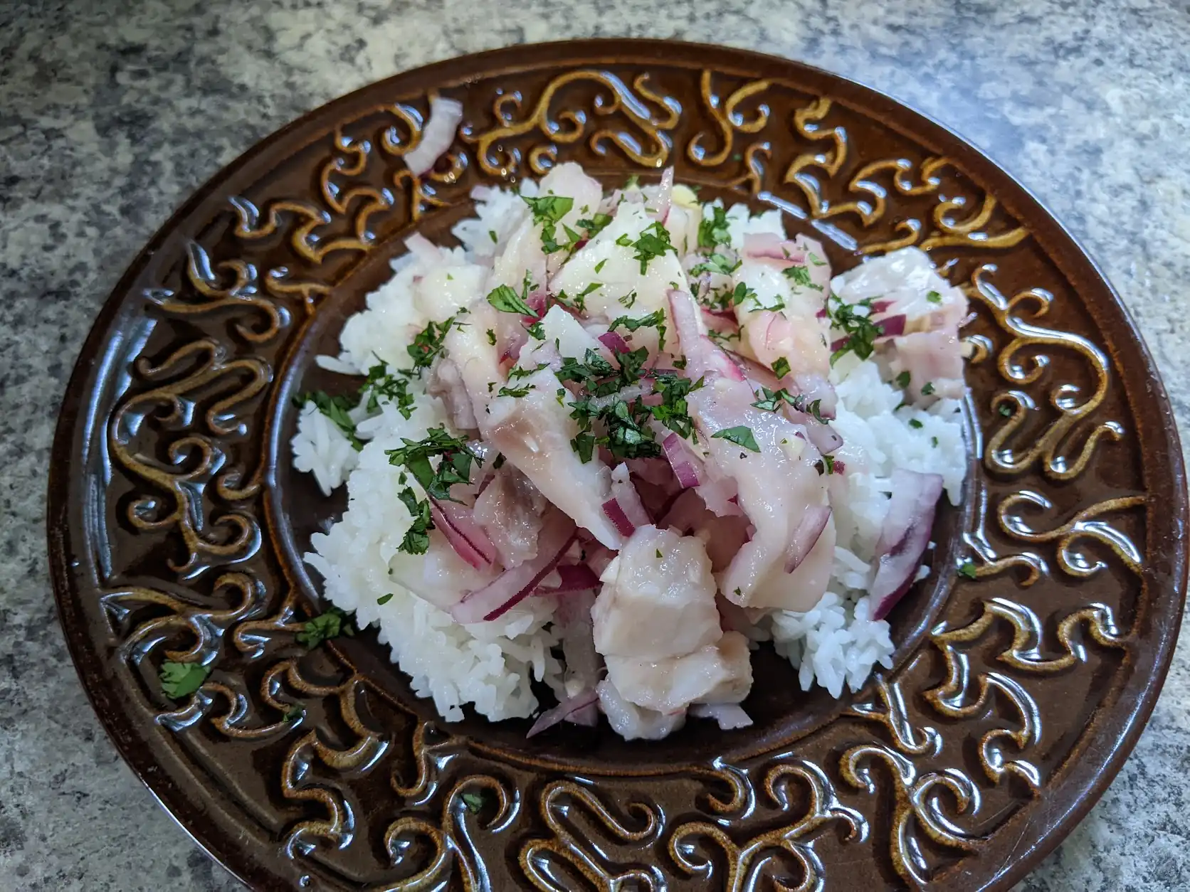 tilapia ceviche on rice